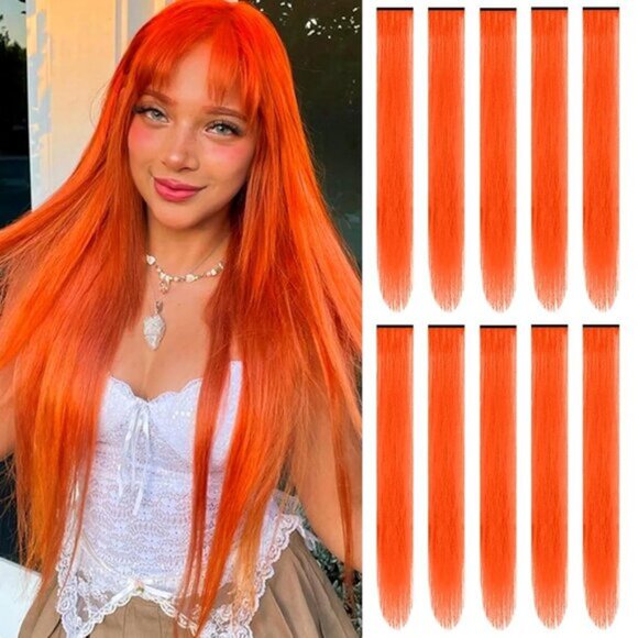 10PCS 22" Orange Colour Highlights Clip-in Hair Extensions for Halloween Girls